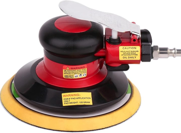 Professional Air Random Orbital Palm Sander, Dual Action Pneumatic Sander, Low Vibration, Heavy Duty … (6 inch)