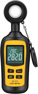 Light Meter Digital Illuminance Meter Handheld Ambient Temperature Measurer, Range up to 200,000 Lux, Luxmeter with 4 Digit Color LCD Screen