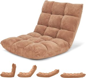 GIANTEX Folding Floor Chair with Back Support, 14 Adjustable Position, Padded Sleeper Bed, Couch Recliner, Gaming Floor Chairs for Adults, Meditation, Living Room (TAN)