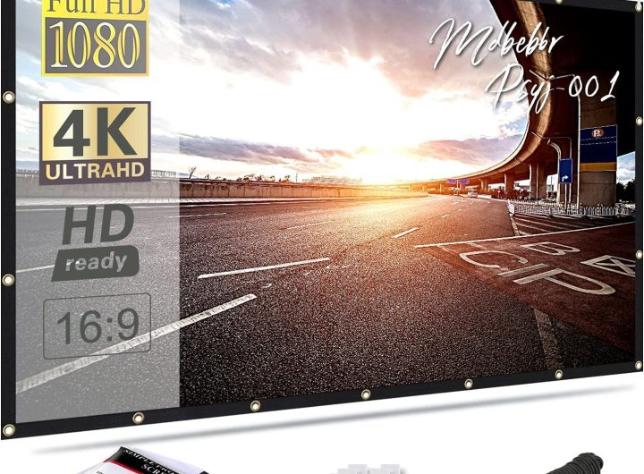 Mdbebbron 120 inch Projector Screen 16:9 Foldable Anti-Crease Portable Projector Movies Screens for Home Theater Outdoor Indoor Support Double Sided Projection