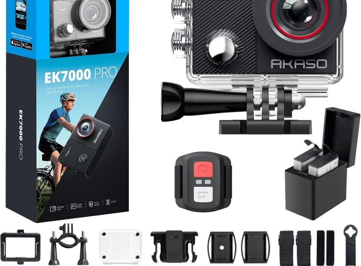 AKASO EK7000 Pro 4K30fps Action Camera with Touch Screen EIS 131ft Waterproof Underwater Camera Remote Control 5X Zoom with Helmet Accessories Kit (Standalone)