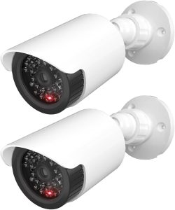 WALI Fake Security Camera with Flashing Red Light, 2 Pack, White（TC-W2）