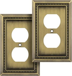 Sunken Pearls Heavy-Duty 1 Duplex Outlet Cover, Antique Brass, 2 Pack