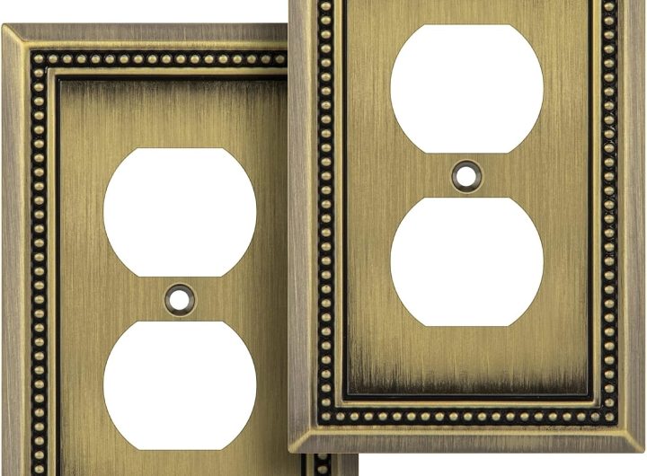 Sunken Pearls Heavy-Duty 1 Duplex Outlet Cover, Antique Brass, 2 Pack