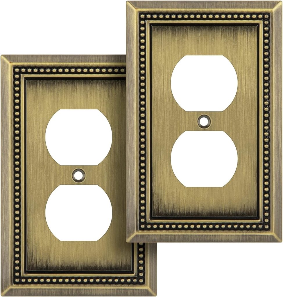 헤네베리 선큰펄 듀플렉스 콘센트 커버 앤틱 브라스 2팩 안내 6 Sunken Pearls Heavy-Duty 1 Duplex Outlet Cover, Antique Brass, 2 Pack