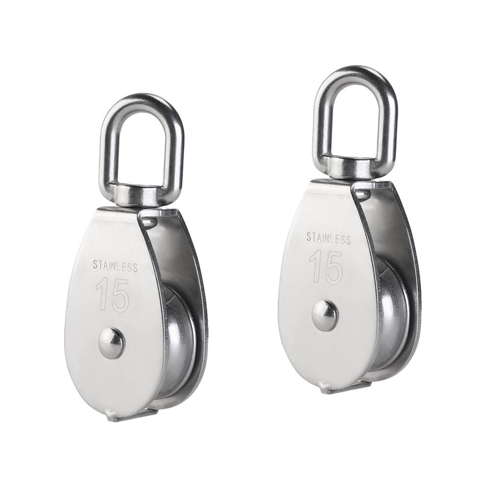 YAMASO,2Pcs 304 Stainless Steel M15 Silver Single Pulley Block Wire Rope Hanging Wire Towing Wheel