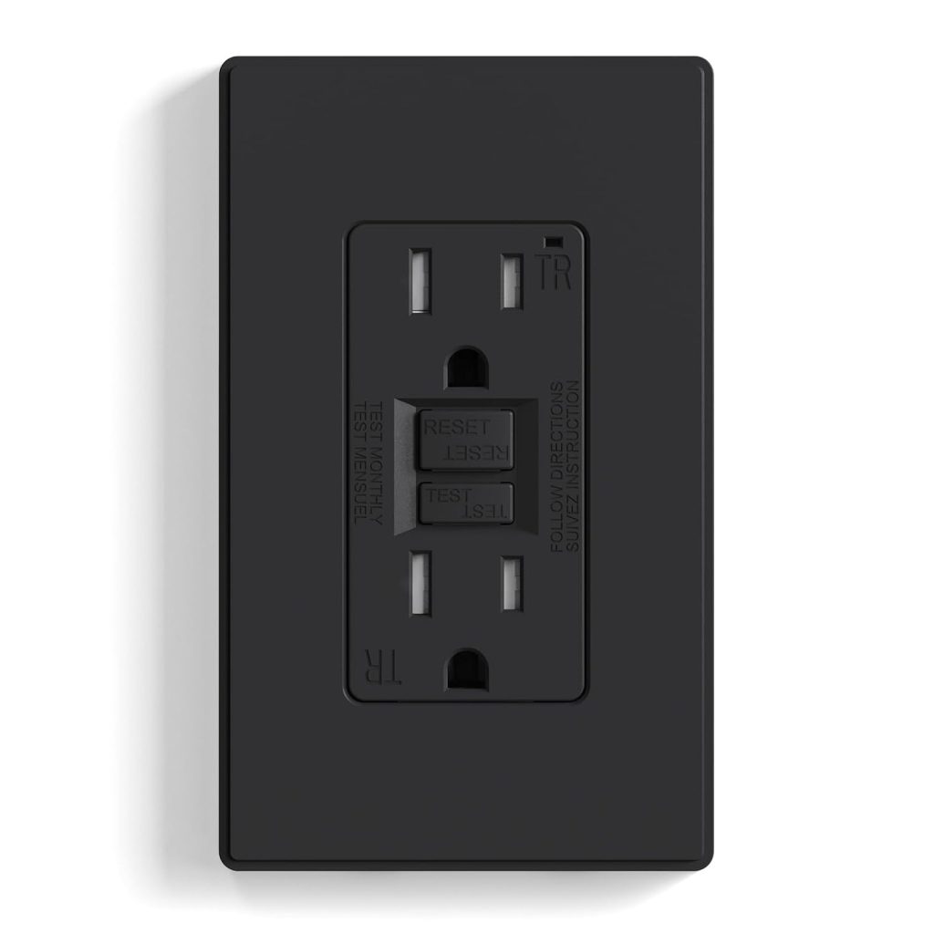 ELEGRP GFCI Outlet 15 Amp, Self-Test GFI Electrical Outlet with Thinner Design, TR Tamper Resistant GFCI Receptacle, Ground Fault Circuit Interrupters with Wall Plate, UL Listed, Matte Black, 1 Pack