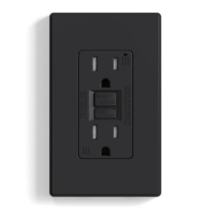 ELEGRP GFCI Outlet 15 Amp, Self-Test GFI Electrical Outlet with Thinner Design, TR Tamper Resistant GFCI Receptacle, Ground Fault Circuit Interrupters with Wall Plate, UL Listed, Matte Black, 1 Pack