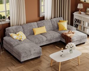Furmax Sectional Couches for Living Room, Chenille, Grey