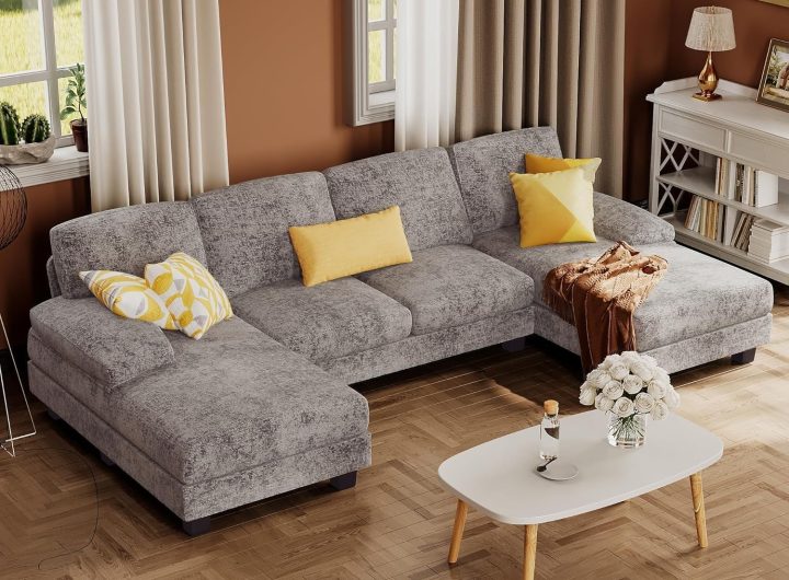 Furmax Sectional Couches for Living Room, Chenille, Grey
