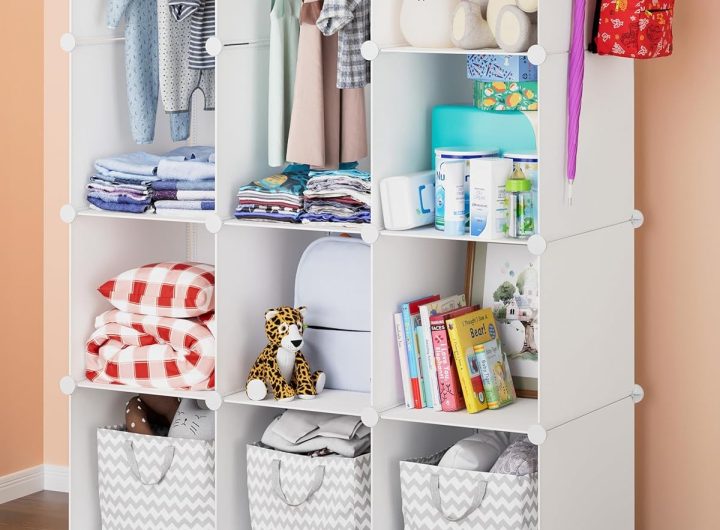 CUBEDIY Baby Closet Organizer for Nursery: Durable Baby Wardrobe for Closet - Customizable Baby Dresser Amoire Shelves - Waterproof Shelf Clothes Organizer w/Wall Fixation (White)