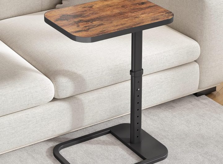 Kitstorack TV Tray Table, Adjustable Height & Flip-Top & Rounded Metal Corners, Snack Table for Couch, Sofa, Bed, Chair, Living Room, C Shaped End Side Table for Eating, Dinner or Laptop, Small Spaces