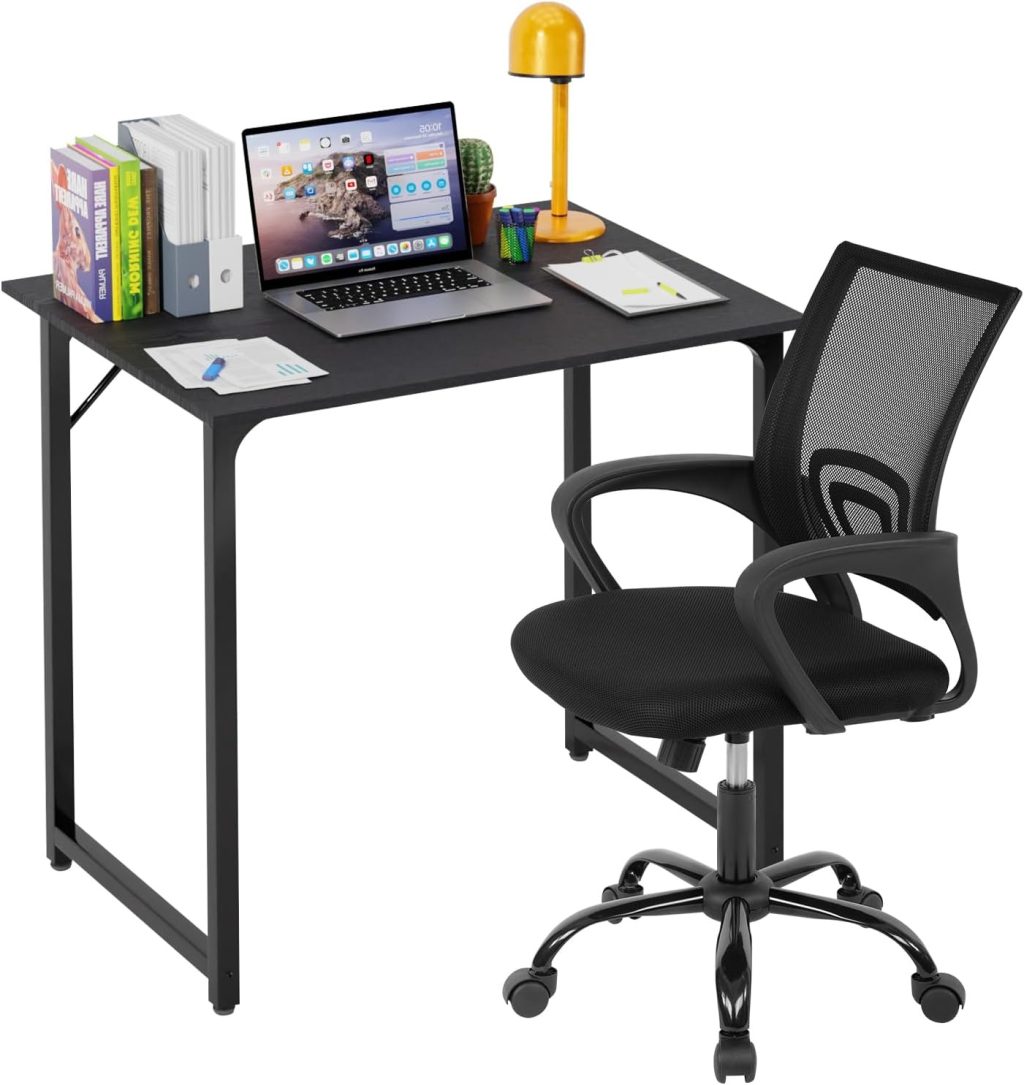 PayLessHere | 32" Office Desk with Ergonomic Office Chair | Black & Black