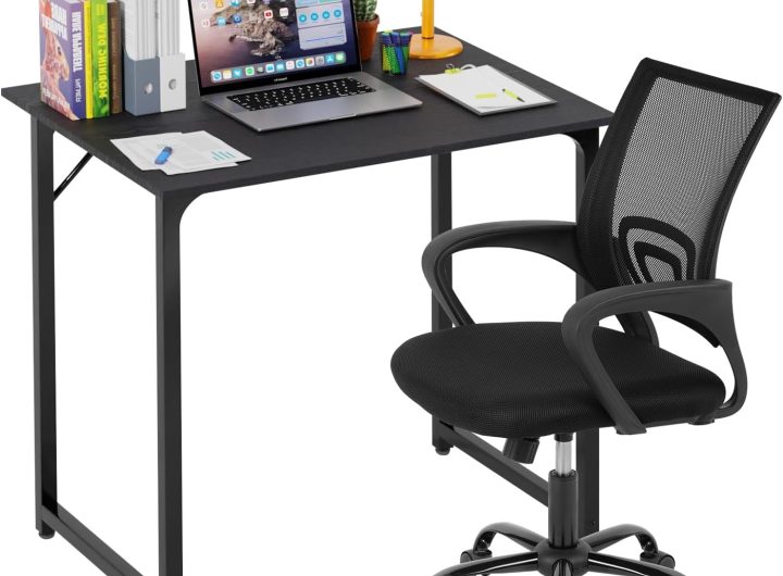 PayLessHere | 32" Office Desk with Ergonomic Office Chair | Black & Black