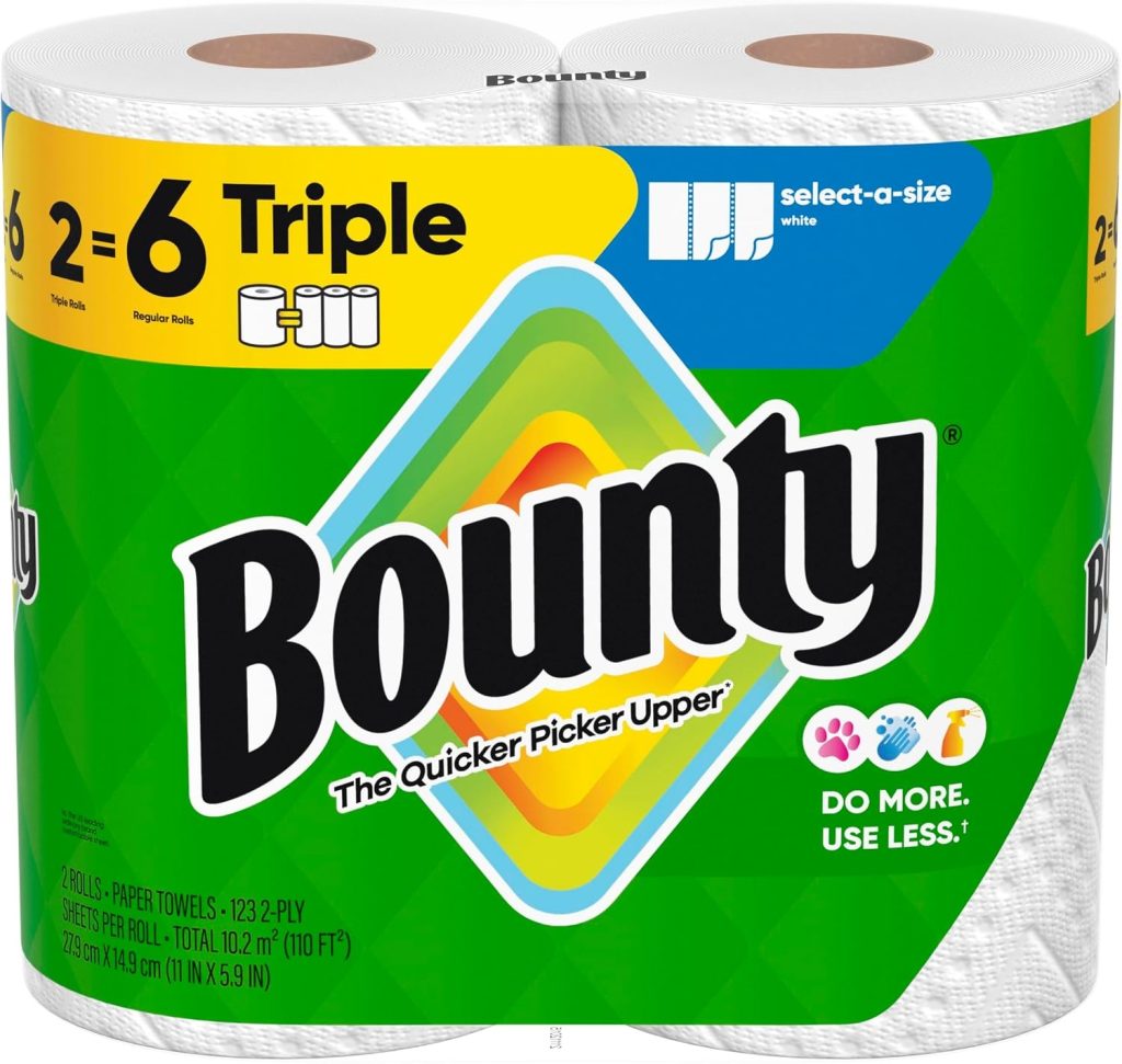 Bounty Select-A-Size Paper Towels, White, 2 Triple Rolls = 6 Regular Rolls