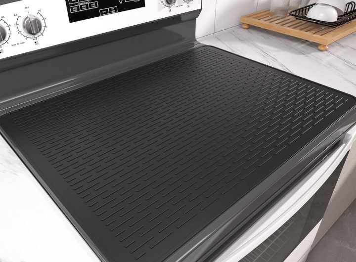 Stove Top Cover for Electric Stove- Range Covers for Electric Stove,Silicone XXL Dish Drying Mat, Glass Cooktop Covers, Flat RV Range top Mats (Black, 28"x20")