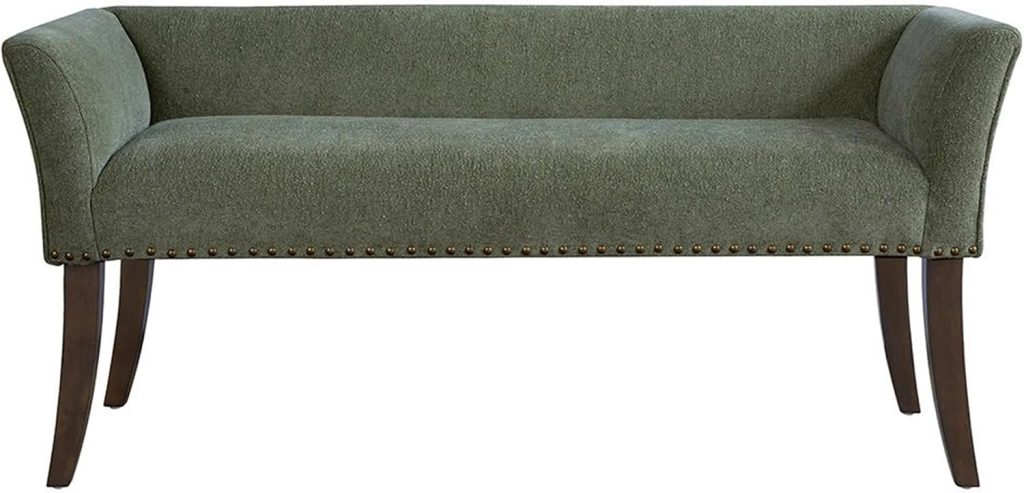 Madison Park Accent Bench, Plush Upholstered, Nailhead Trim, & Padded Seat Entryway Bench Small, End of Bed Bench with Back, 49.5" W x 19.25" D x 23" H, Green