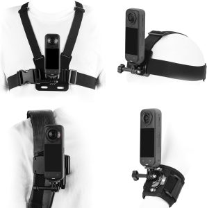 BRDRC Accessories Kit for Insta 360 X5 X6 X4 Air, Chest Mount Head Strap Harness Backpack Clip Holder Wrist Strap, 360°Rotating Adapter + Quick Release for Insta360 One X3 X Camera Accessory Bundle