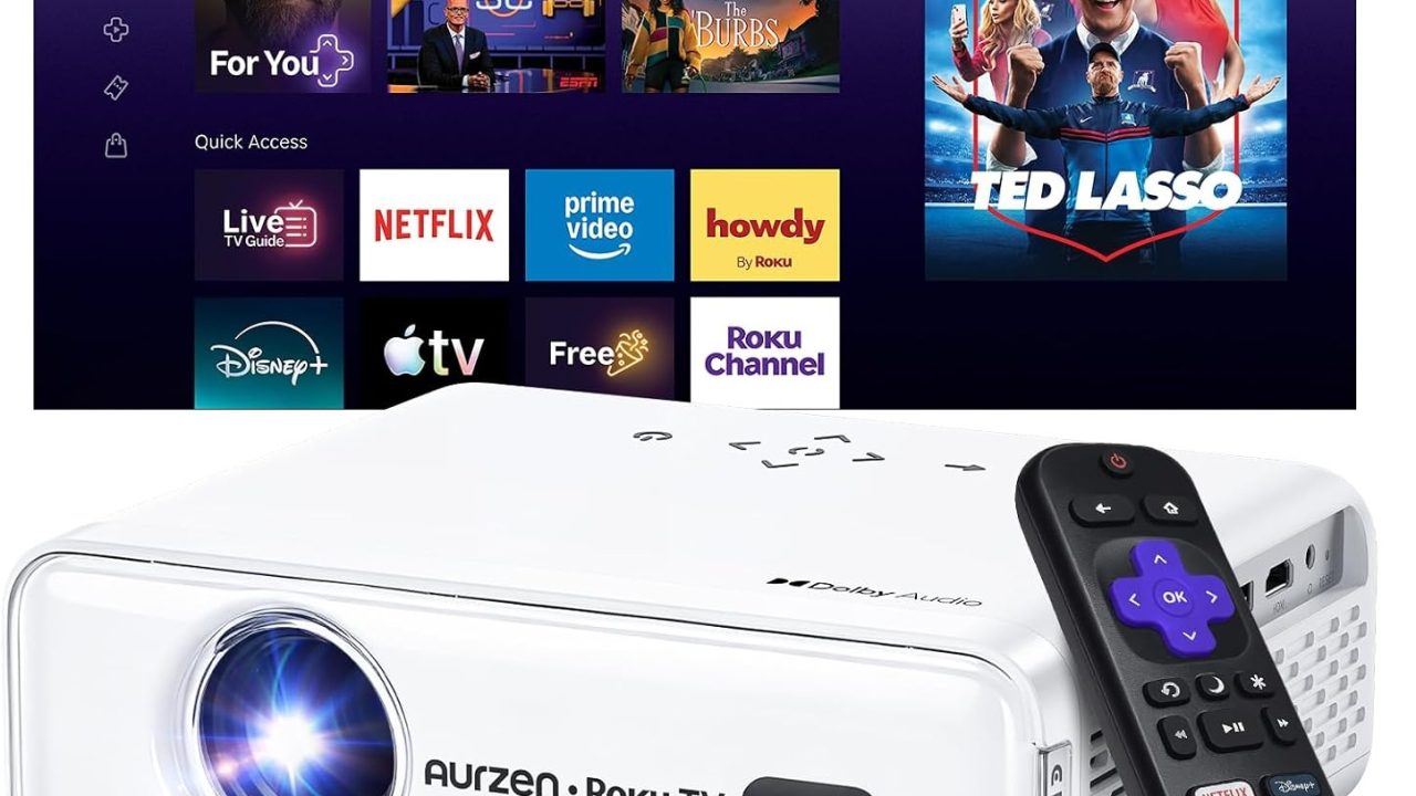 Aurzen Roku TV D1R Smart Portable Outdoor Projector with WiFi and Bluetooth