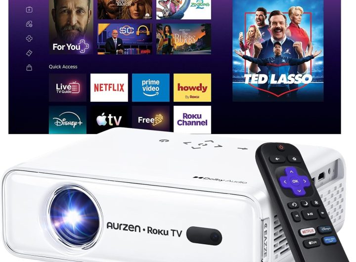 Aurzen Roku TV D1R Smart Portable Outdoor Projector with WiFi and Bluetooth