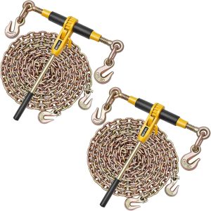 VEVOR Ratchet Chain Binder, 5/16 in x 10 ft G80 Chains, 8000 lbs Working Load of Ratchet Load Binder, Chains and Binders Set, Tie Down Hauling Chain Binders for Hauling, Towing, Logging, Lifting