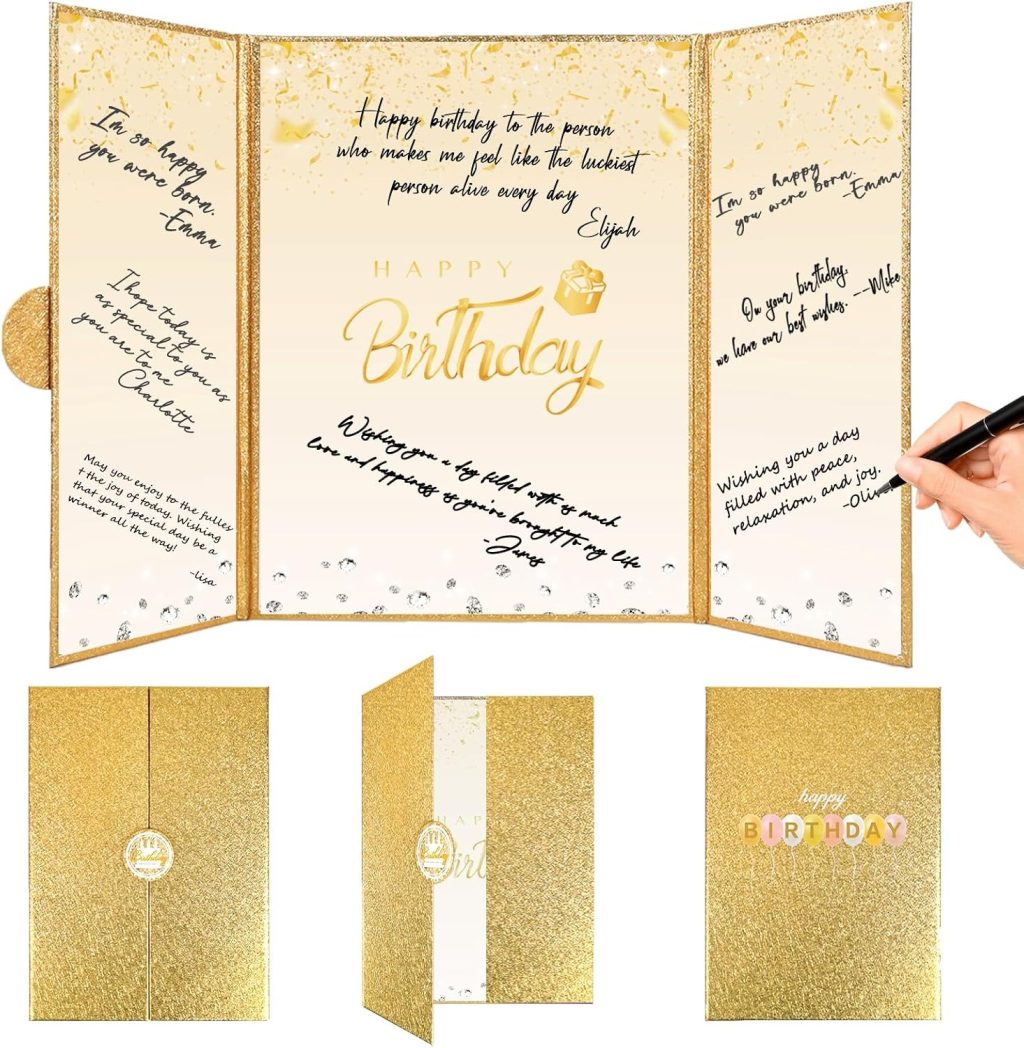 Crenics Gold Happy Birthday Guest Signature Book Alternative 18" x 12"