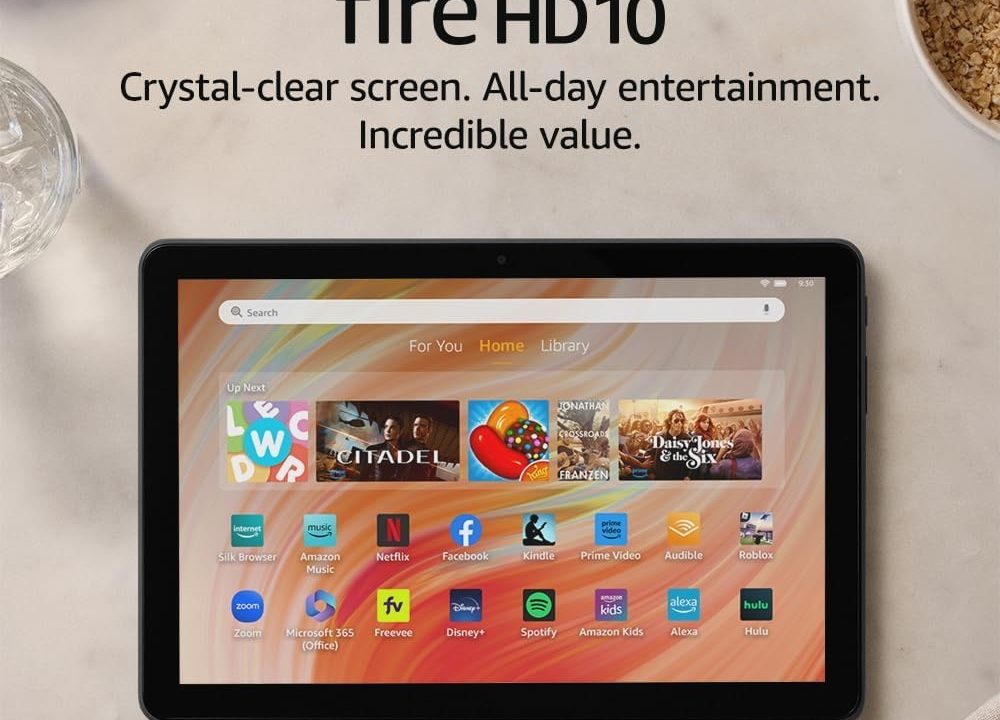Amazon Fire HD 10 tablet, built for relaxation, 10.1" vibrant Full HD screen, octa-core processor, 4 GB RAM, 32 GB, Black