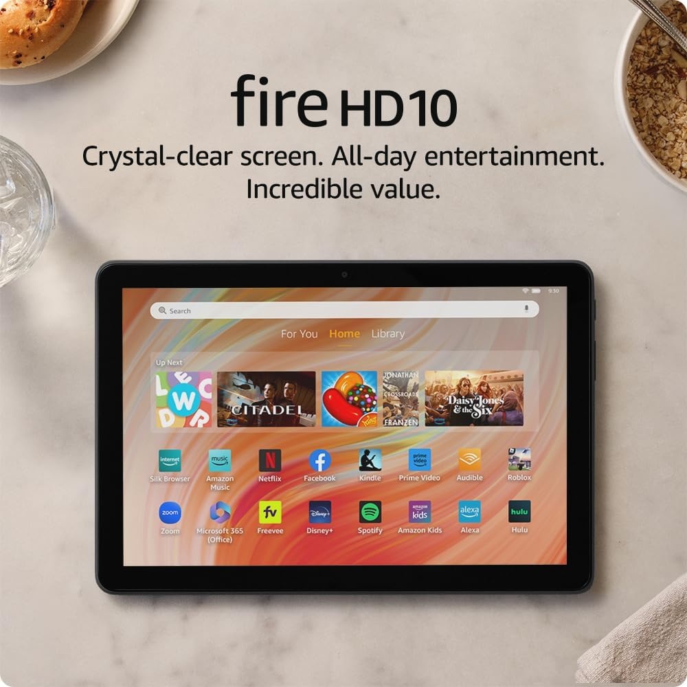 Amazon Fire HD 10 tablet, built for relaxation, 10.1" vibrant Full HD screen, octa-core processor, 4 GB RAM, 32 GB, Black