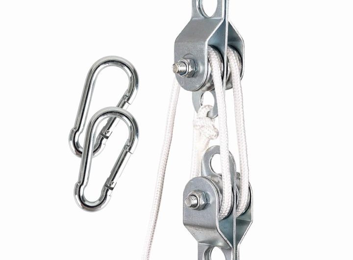 Double Snatch Block and Tackle Pulley System – 32 Ft x 1/4'' Rope and Hook,Cable Pulley for Garage,Attic,Kayak,Bicycle, 150LB Lifting