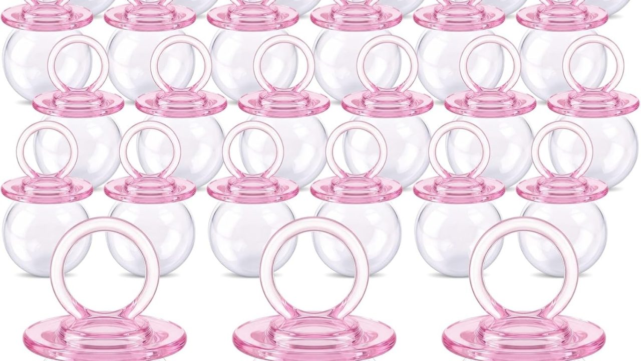Nuenen 24 Pcs Baby Shower Favors, Mini Pacifier Candy Bottles 3.15", Pink