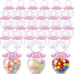 Nuenen 24 Pcs Baby Shower Favors, Mini Pacifier Candy Bottles 3.15", Pink