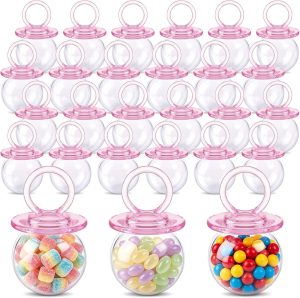 Nuenen 24 Pcs Baby Shower Favors, Mini Pacifier Candy Bottles 3.15", Pink