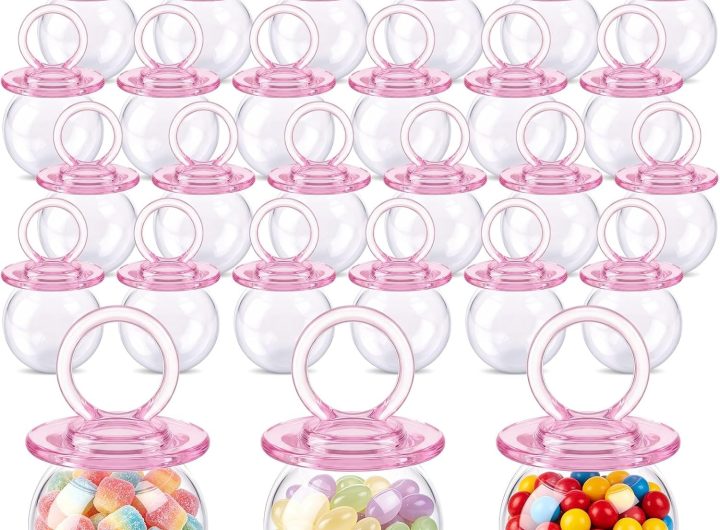 Nuenen 24 Pcs Baby Shower Favors, Mini Pacifier Candy Bottles 3.15", Pink